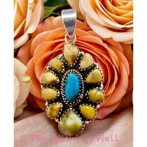 Sonoran Gold & Kingman Turquoise | Oval Cluster Gemstone Pendant | 1.75”